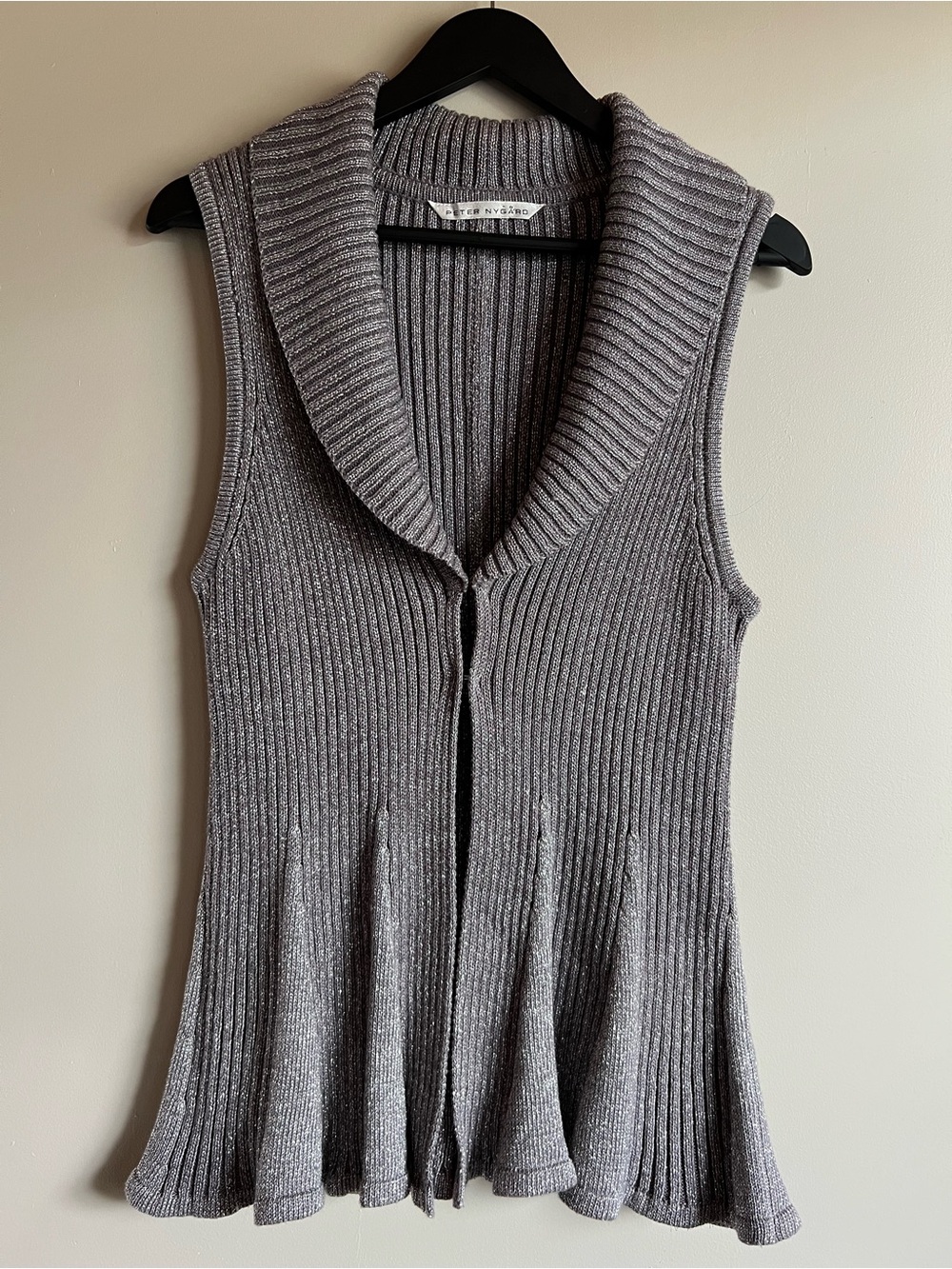 Peter Nygard Purple Silver Metallic Shimmer Knit Cardigan Vest Size Medium